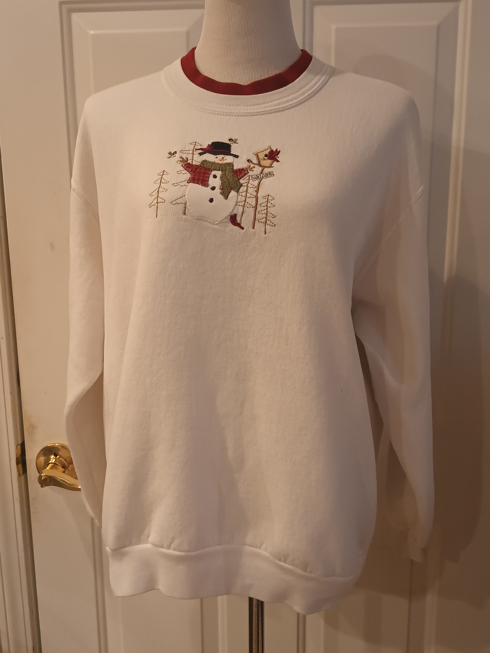 Vintage Top Stitch Snowman Embroidered Sweatshirt